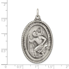 Sterling Silver 925 Saint Christopher Medal Pendant Antiqued Vintage Charm