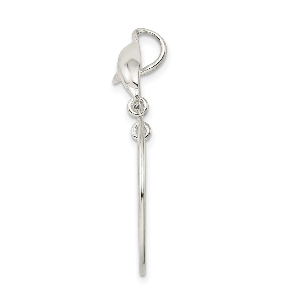 Sterling Silver 925 Polished Dolphin Charm Holder with Anti-Tarnish Finish