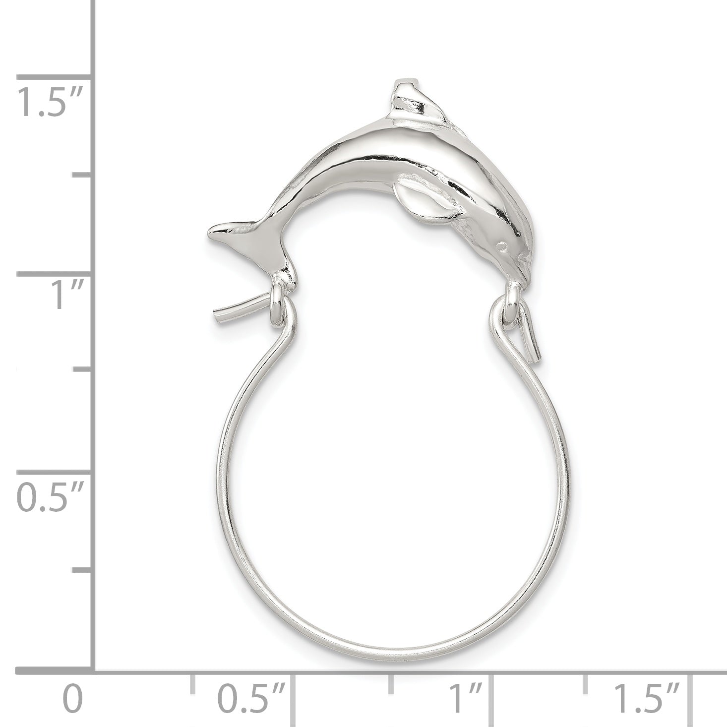 Sterling Silver 925 Polished Dolphin Charm Holder with Anti-Tarnish Finish