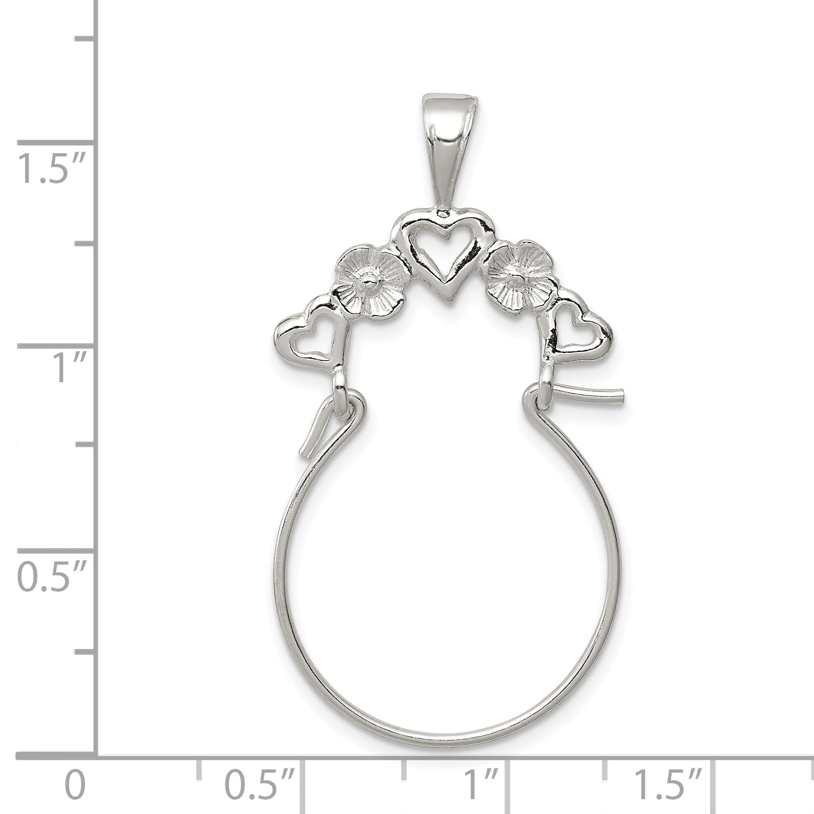 Sterling Silver 925 Heart Charm Holder with Anti-Tarnish Polished Finish