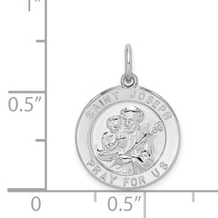 Sterling Silver Saint Joseph Medal with Polished Rhodium Finish