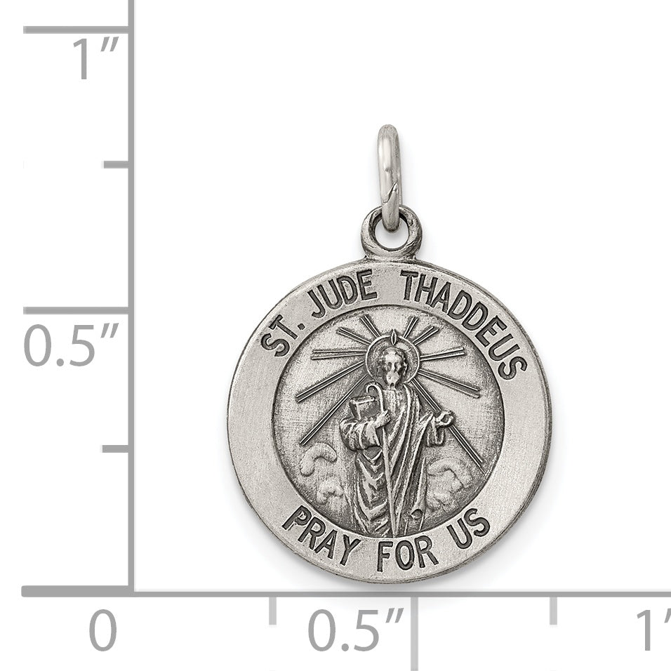Sterling Silver 925 Saint Jude Medal Antiqued Solid Pendant