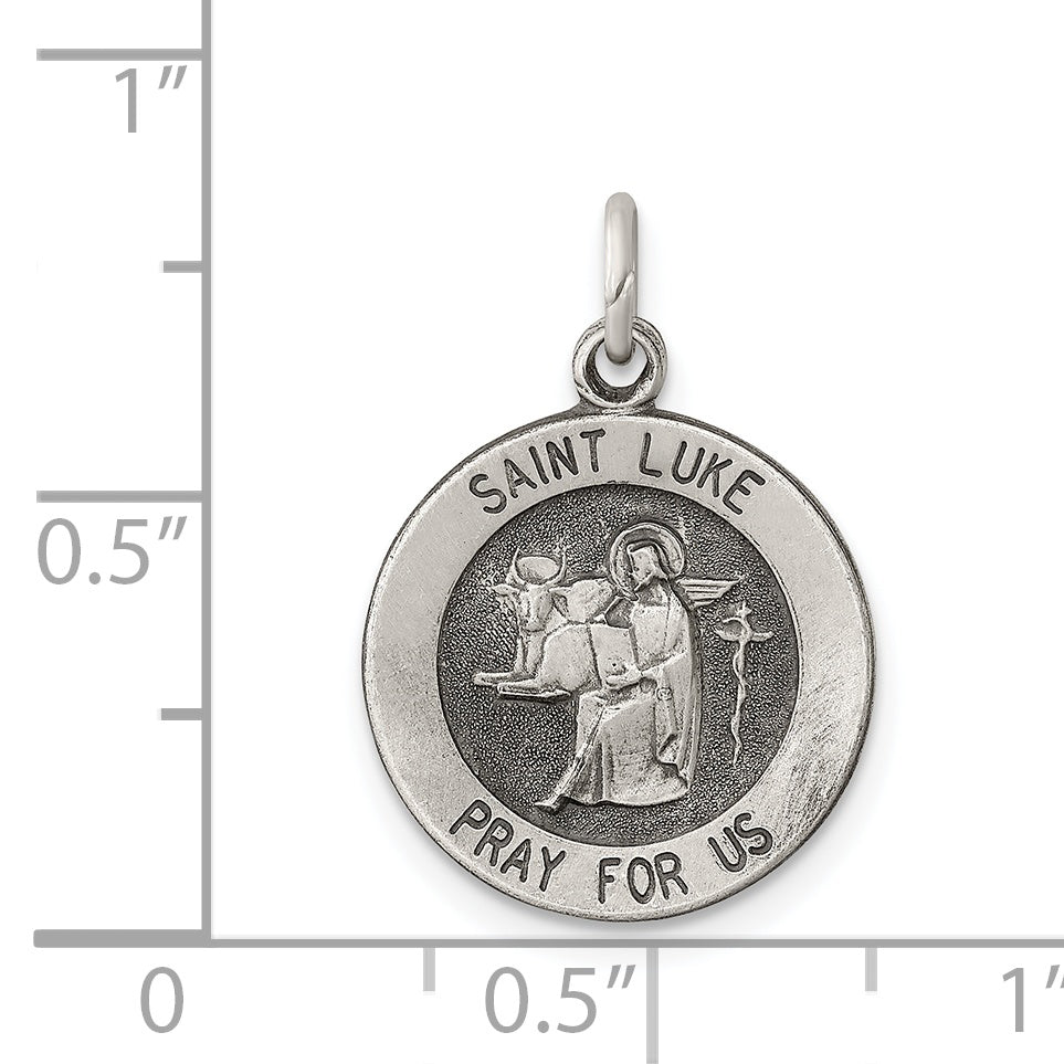 Sterling Silver 925 Saint Luke Medal Pendant with Antiqued Finish