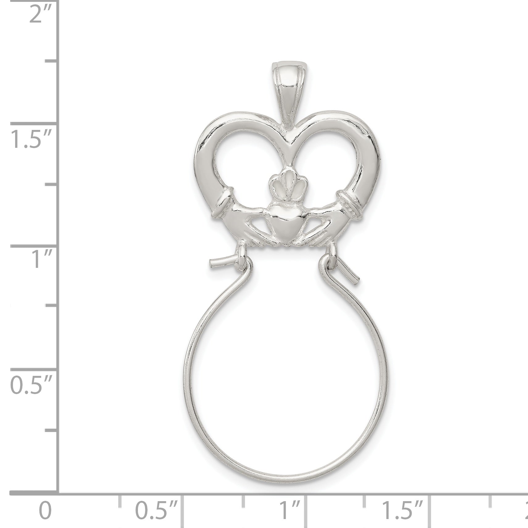 Sterling Silver 925 Claddagh Charm Holder with Polished Anti-Tarnish Finish