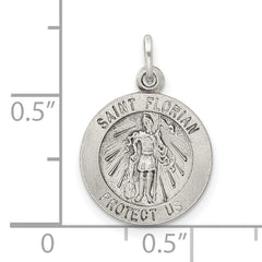 Sterling Silver Saint Florian Medal with Antiqued Finish 925 Charm