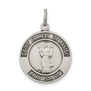 Saint Francis of Assisi Medal in Sterling Silver, 22mm Antiqued - Sophia Jewelers