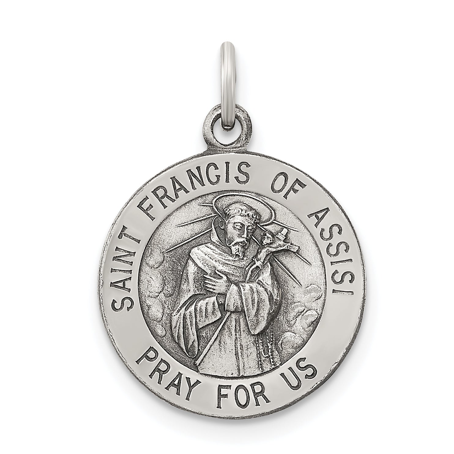 Sterling Silver Antiqued Saint Francis of Assisi Medal Main image