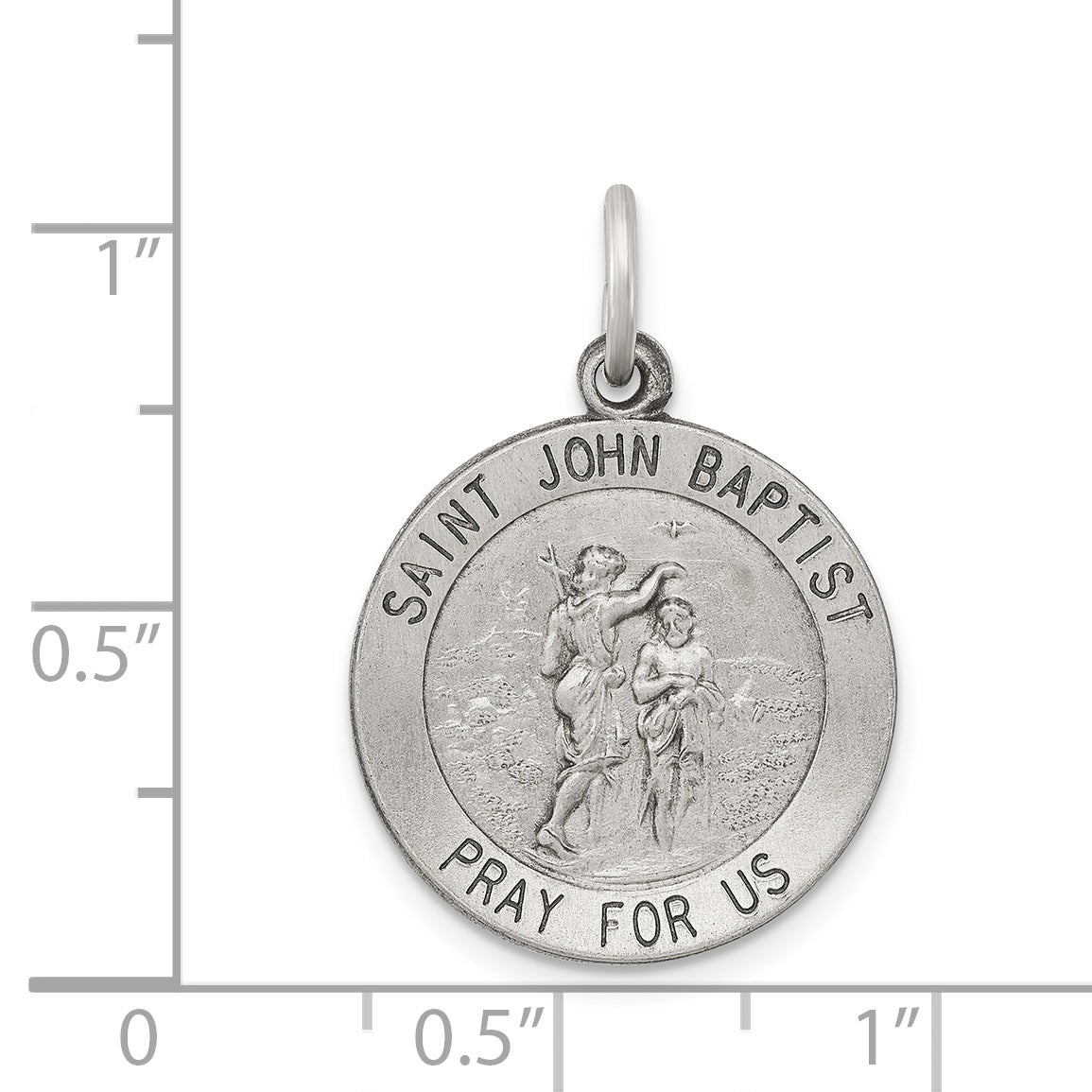 Sterling Silver 925 Saint John Baptist Medal Antiqued Finish Pendant