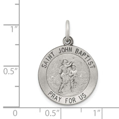 Sterling Silver 925 Saint John Baptist Medal Antiqued Finish Pendant