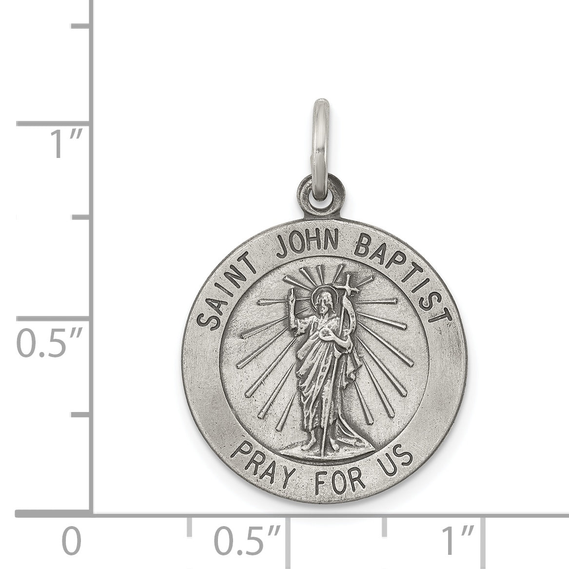 Sterling Silver 925 Antiqued Saint John the Baptist Medal Charm