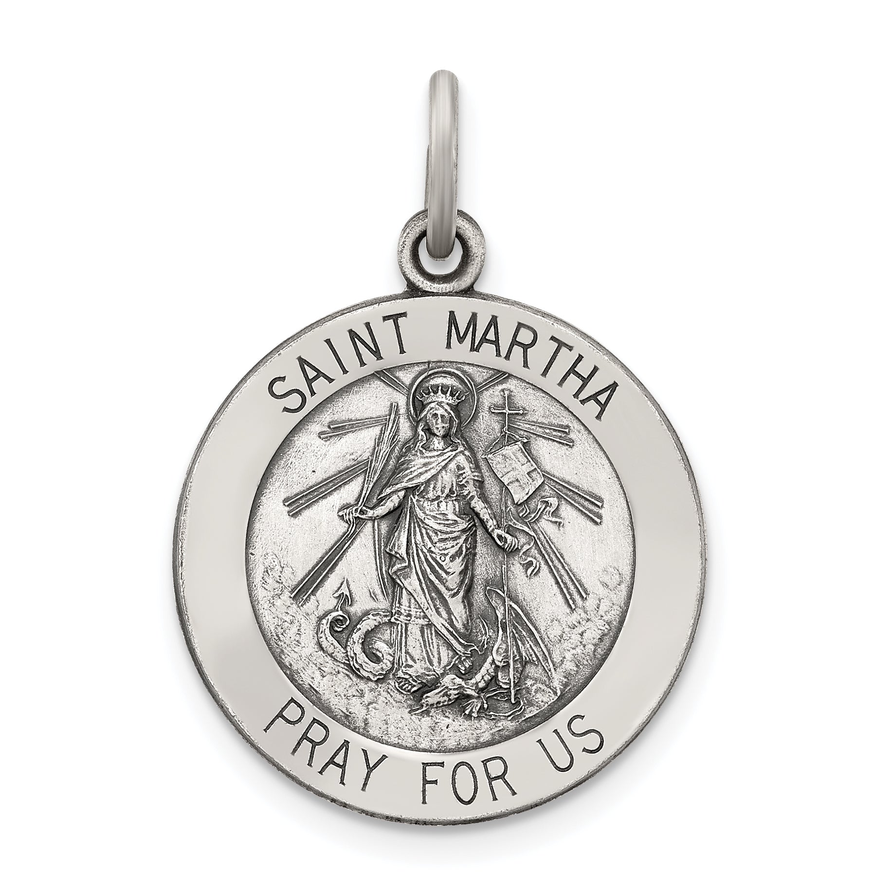 Sterling Silver Antiqued Saint Martha Medal Main image