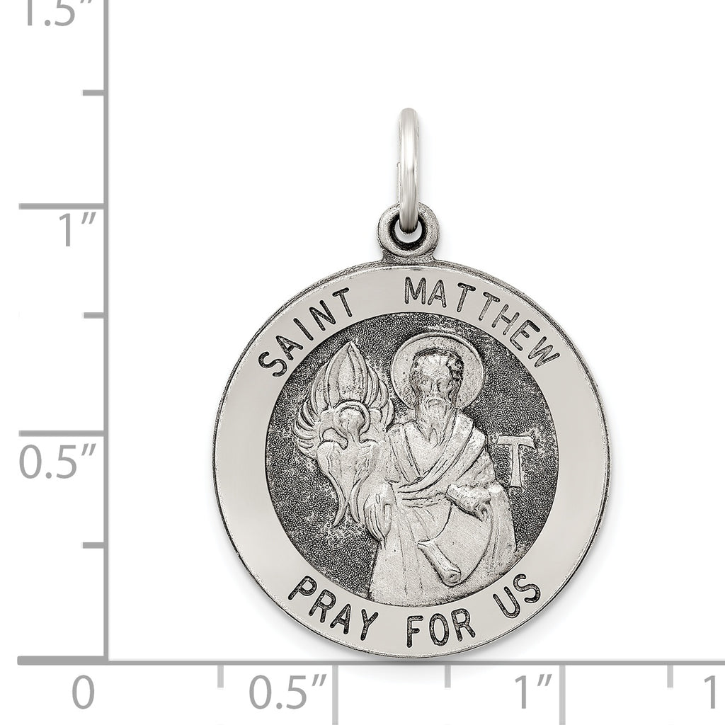Sterling Silver 925 Antiqued St. Matthew Medal Pendant Solid, Vintage Charm
