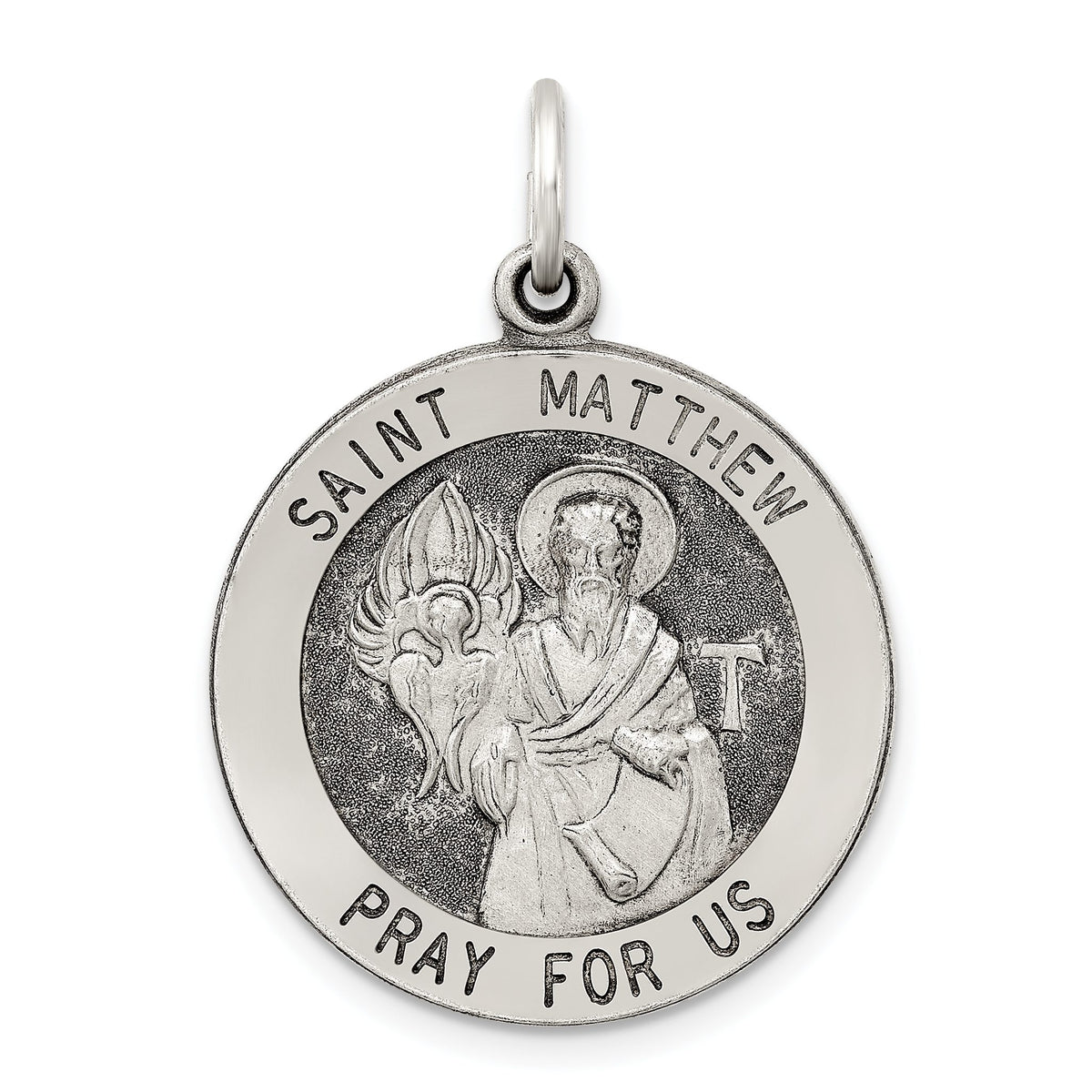 Saint Matthew Medal in Sterling Silver, 31mm Antiqued - Sophia Jewelers Main image