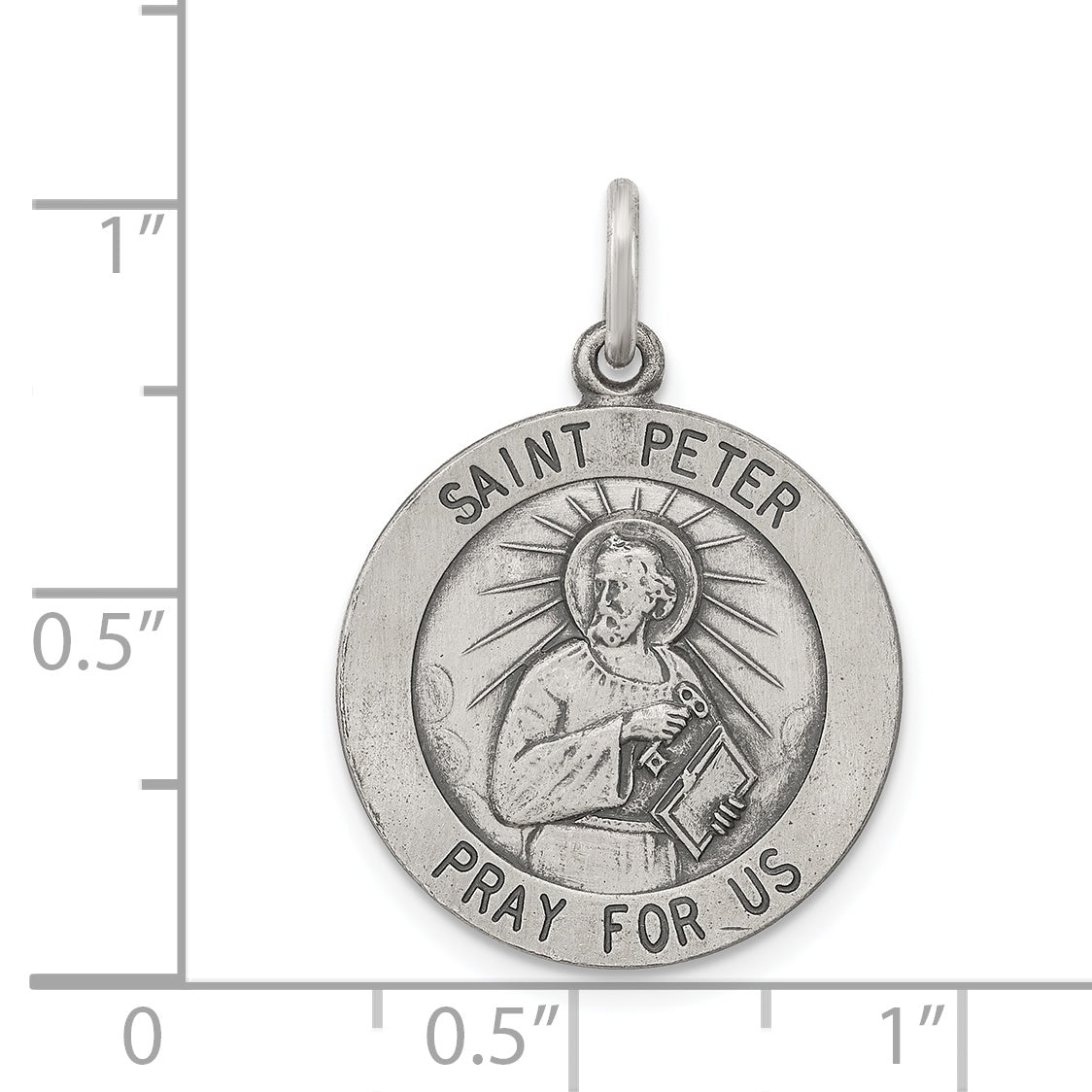 Sterling Silver 925 Saint Peter Medal Antiqued Pendant Solid Vintage Charm
