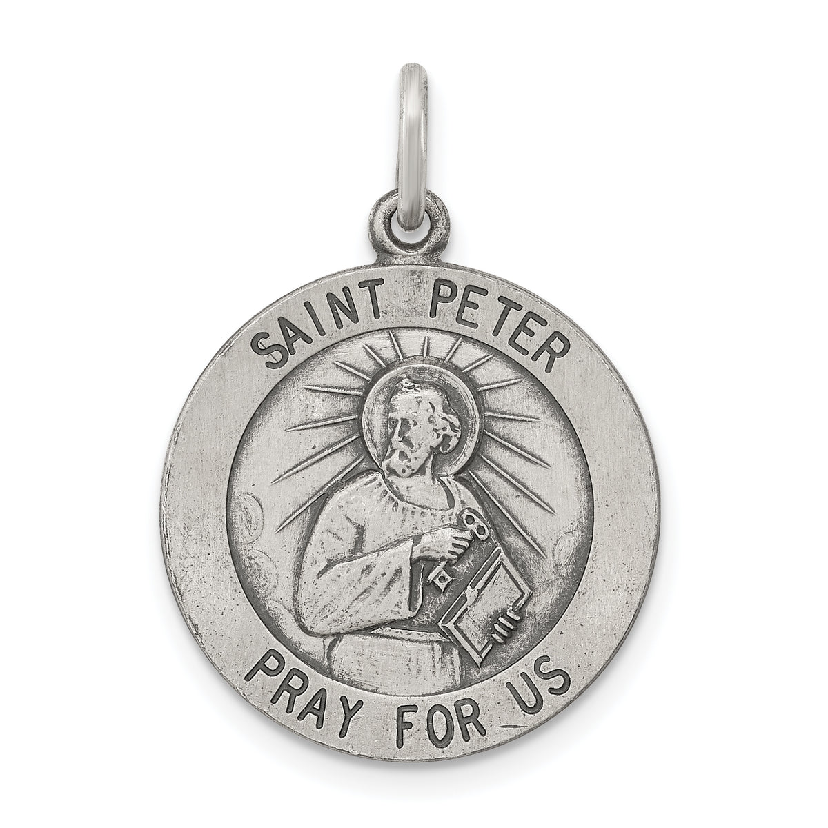Sterling Silver Antiqued Saint Peter Medal