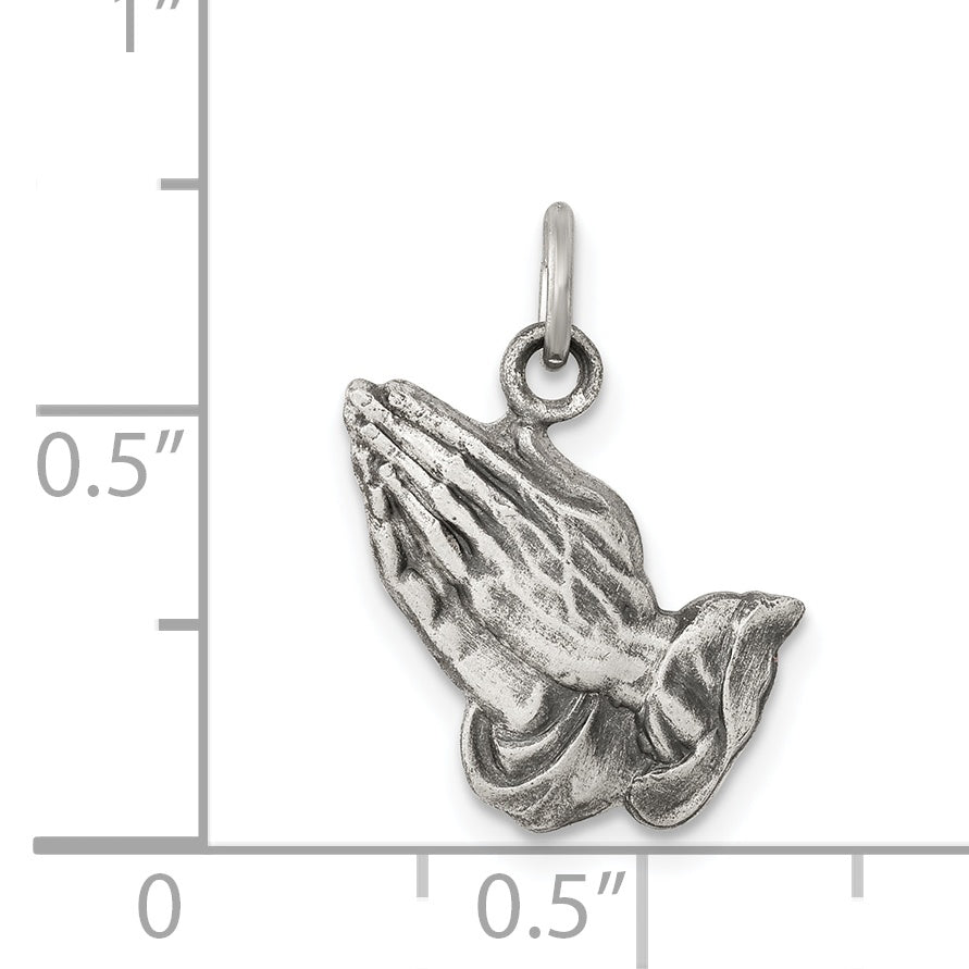 Sterling Silver 925 Antiqued Praying Hands Charm Elegant Vintage Style
