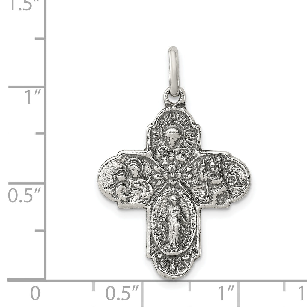 Sterling Silver 925 Reversible Antique 4-Way Medal Pendant