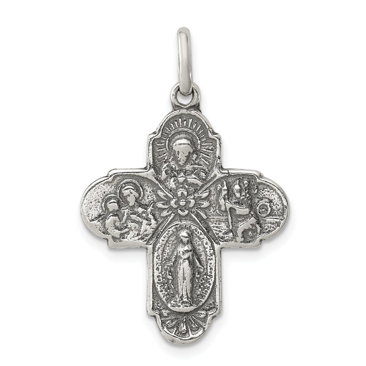 4-Way Medal in Sterling Silver, 20mm Antiqued Reversible - Sophia Jewelers Main image