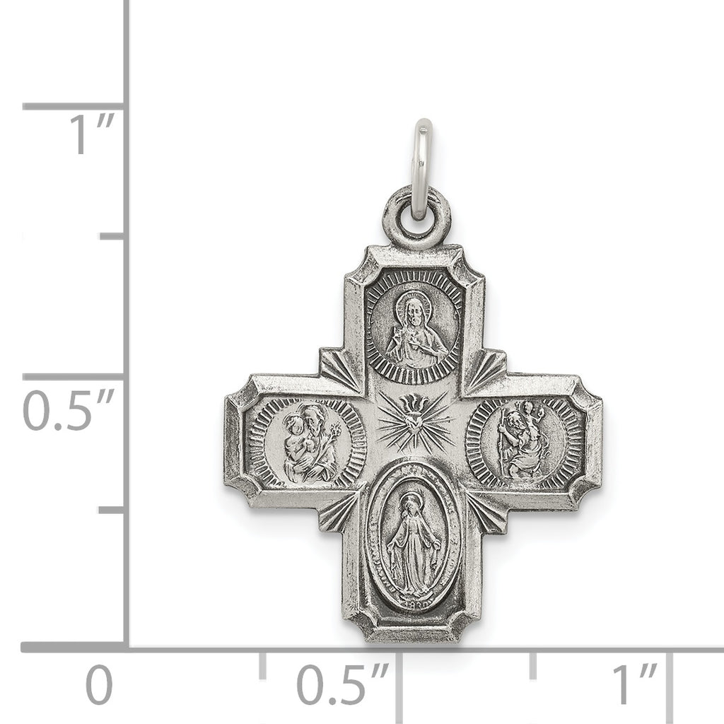 Sterling Silver Antique Reversible 4-Way Medal Pendant Vintage Charm