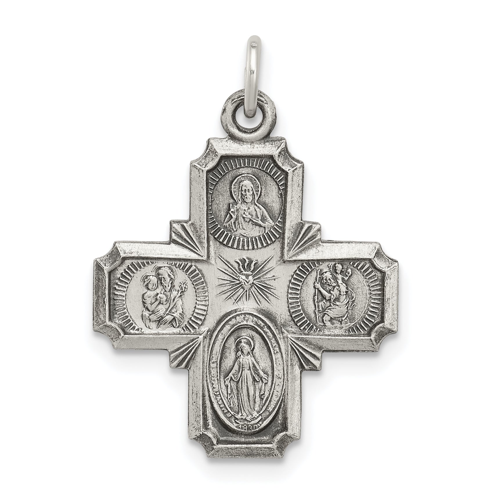 Sterling Silver Antiqued Reversible 4-way Medal Main image
