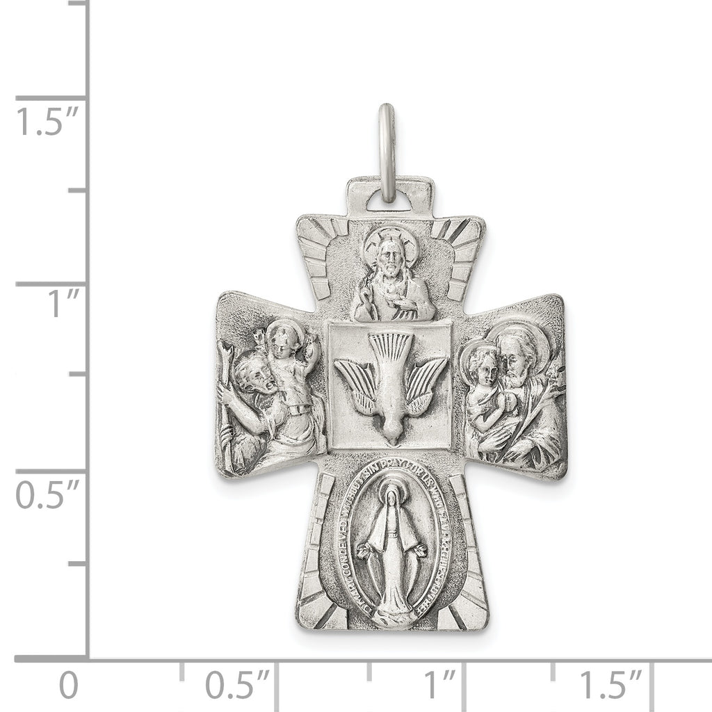 Antiqued Sterling Silver Reversible 4-Way Medal Pendant