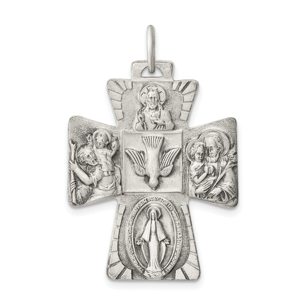 Sterling Silver Antiqued Reversible 4-way Medal