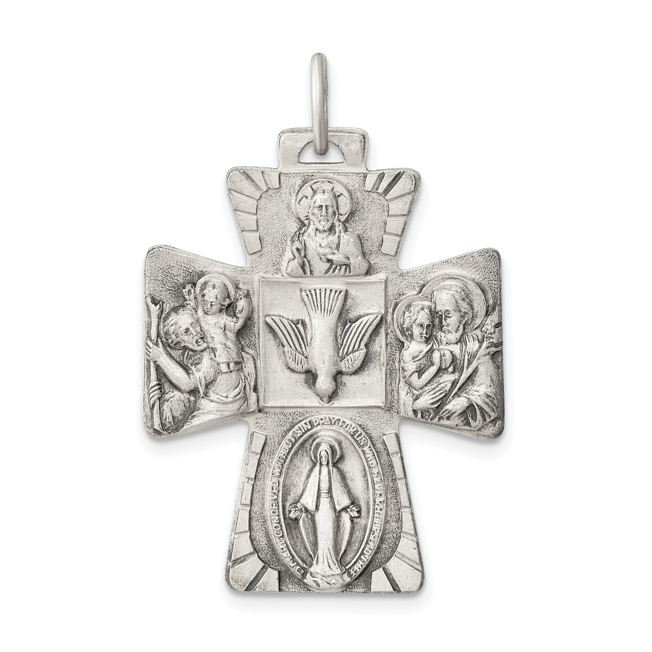 Sterling Silver Antiqued Reversible 4-way Medal