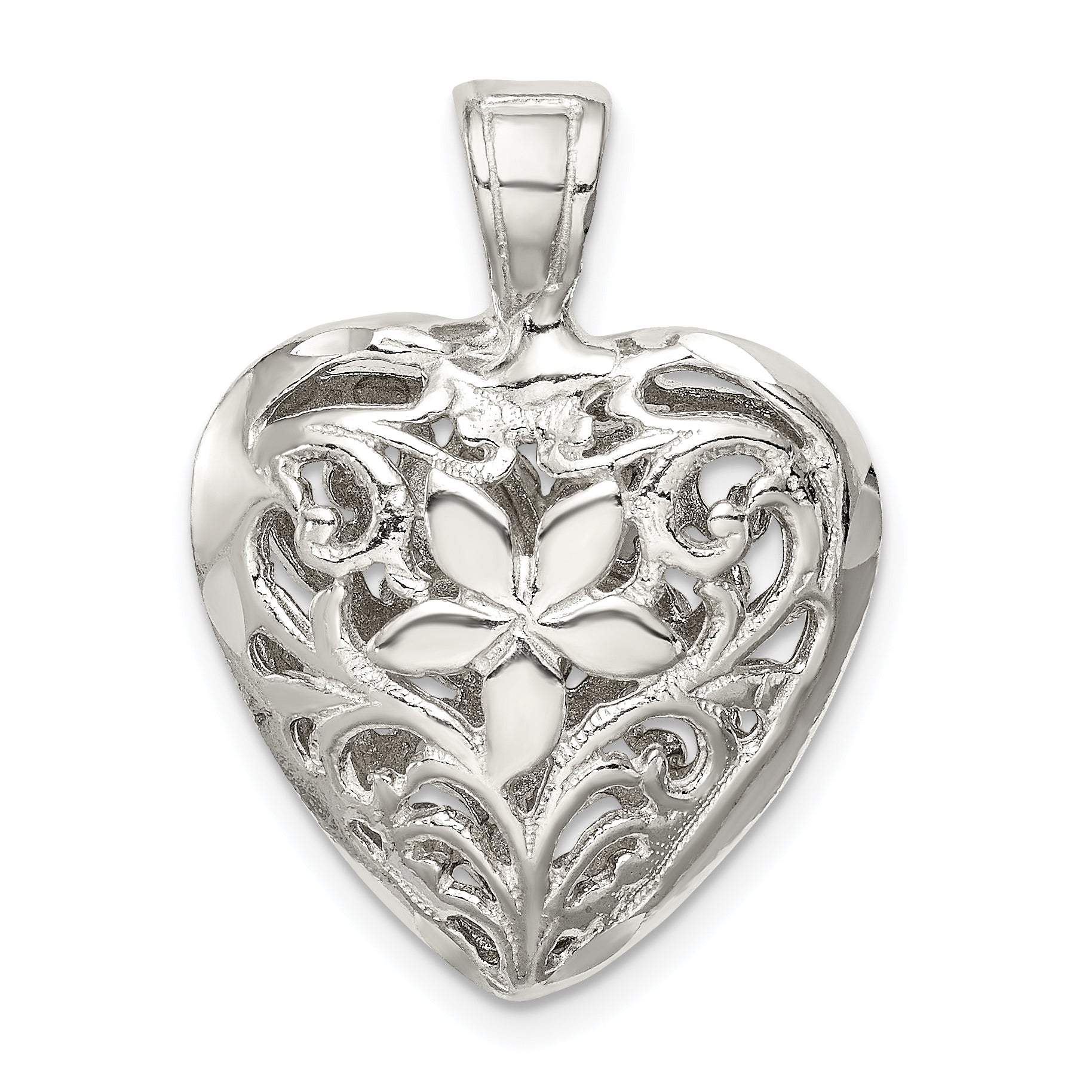 Sterling Silver Filigree Floral Heart Pendant Main image
