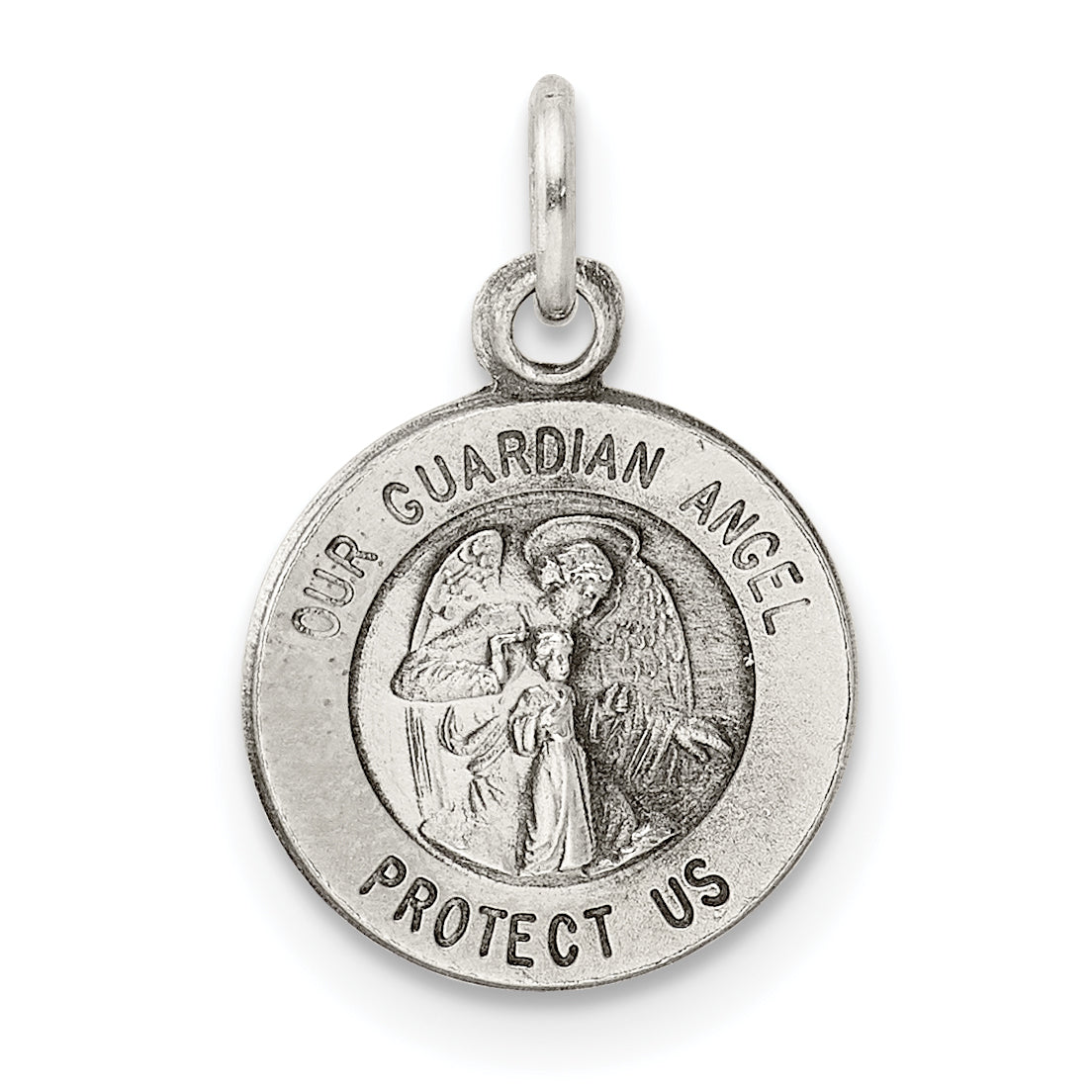 Sterling Silver Antiqued Guardian Angel Medal Main image