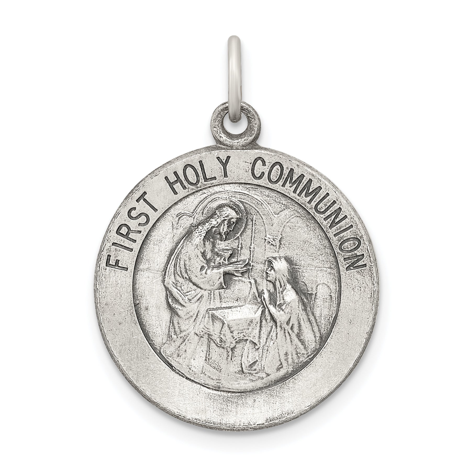 Sterling Silver Antiqued Polished/Matte Holy Communion Pendant Main image