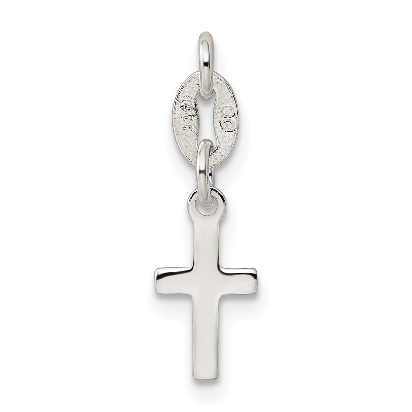 Children's Polished Sterling Silver Cross Charm with Anti-Tarnish Finish