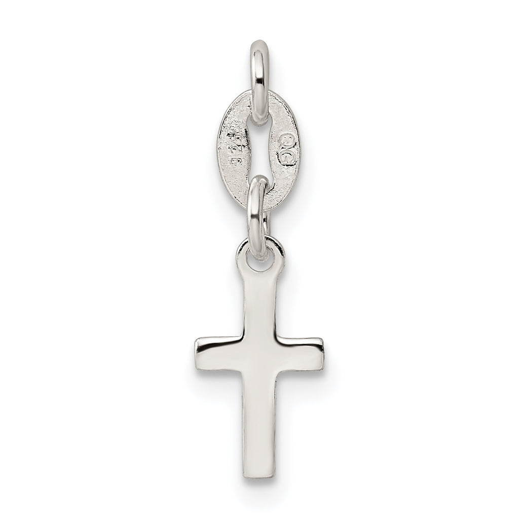 Children's Polished Sterling Silver Cross Charm with Anti-Tarnish Finish