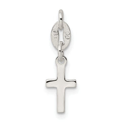 Children's Polished Sterling Silver Cross Charm with Anti-Tarnish Finish