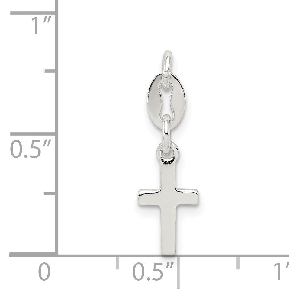 Children's Polished Sterling Silver Cross Charm with Anti-Tarnish Finish