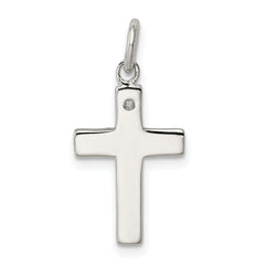 Sterling Silver Rhodium-plated Black Ink FAITH and CZ Antiqued Cross Charm
