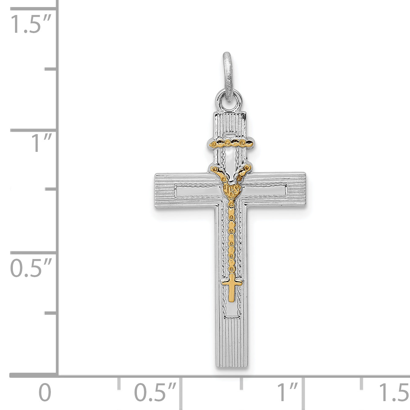 Sterling Silver 925 Rosary Cross Pendant with Rhodium Plating