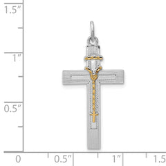 Sterling Silver Rhodium-plated & Vermeil Rosary Cross Pendant