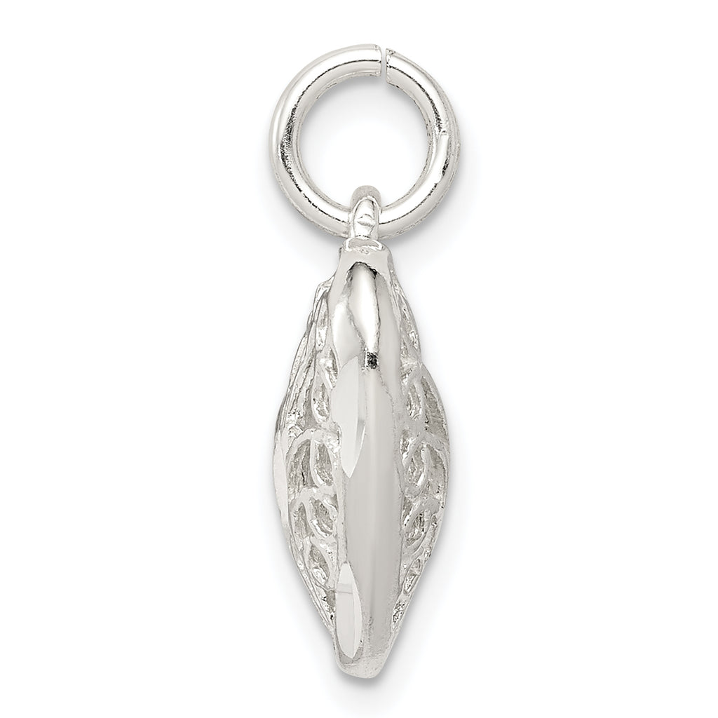Sterling Silver 925 Filigree Heart Charm with Polished Anti-Tarnish Finish