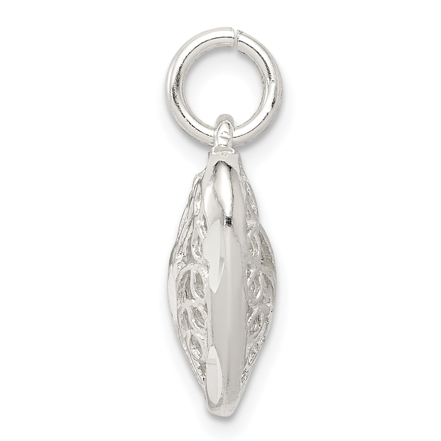 Sterling Silver 925 Filigree Heart Charm with Polished Anti-Tarnish Finish