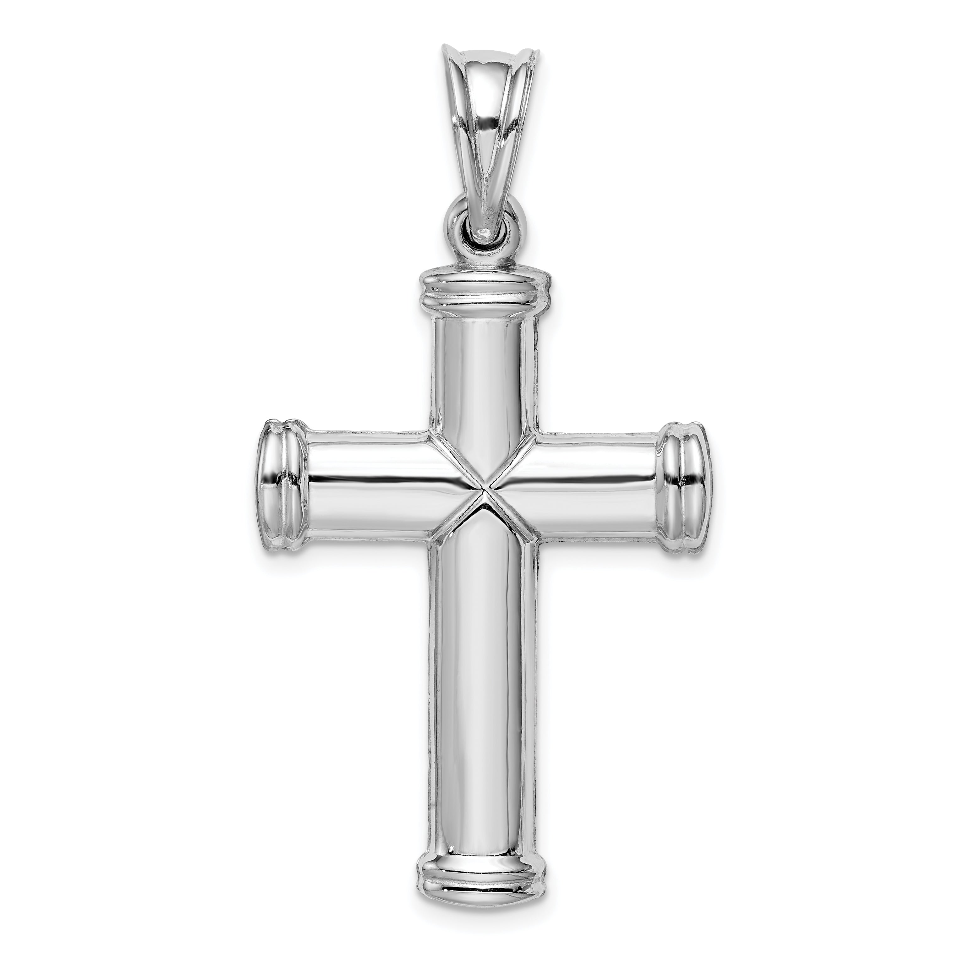 Sterling Silver Rhodium-Plated 3D Reversible Cross Pendant Diamond-Cut Elegant Design