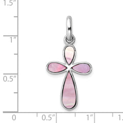 Sterling Silver Rhodium-platedPink Mother of Pearl Cross Pendant