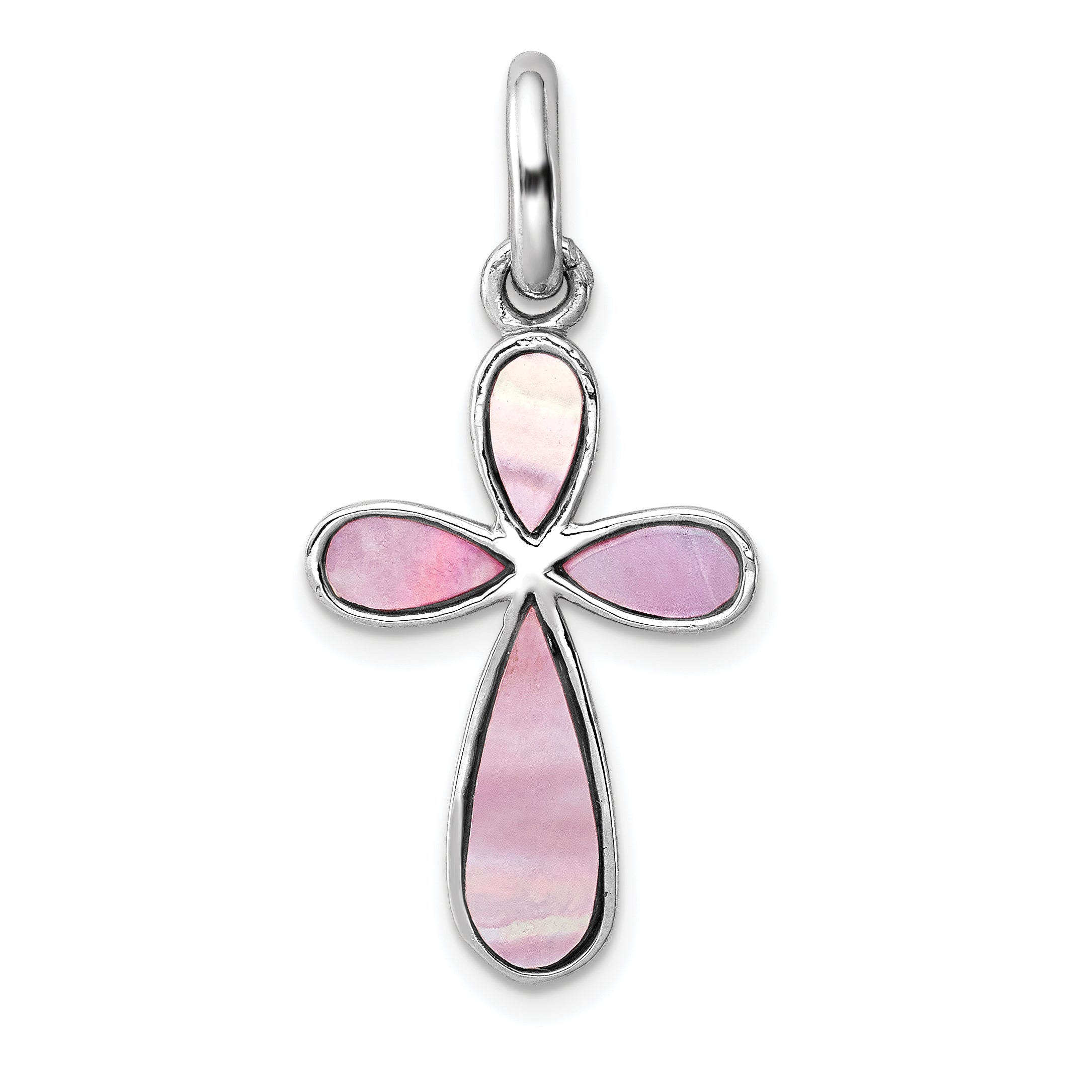 Sterling Silver Rhodium-platedPink Mother of Pearl Cross Pendant Main image