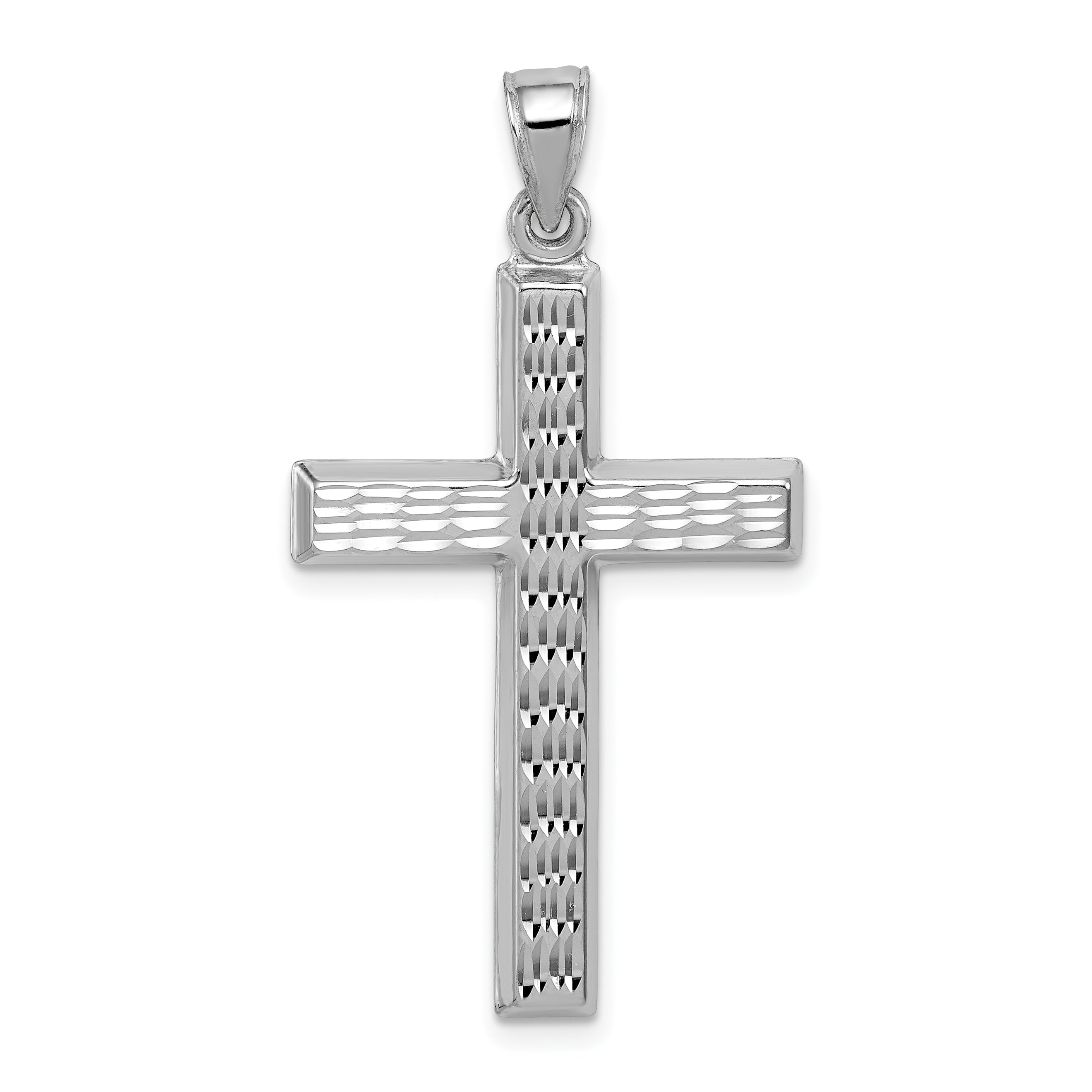 Sterling Silver Rhodium-plated Diamond Cut Cross Pendant Main image