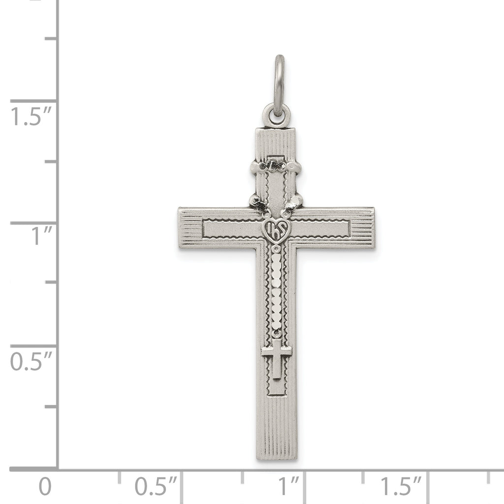 Sterling Silver 925 Antiqued Rosary Cross Pendant Vintage Charm
