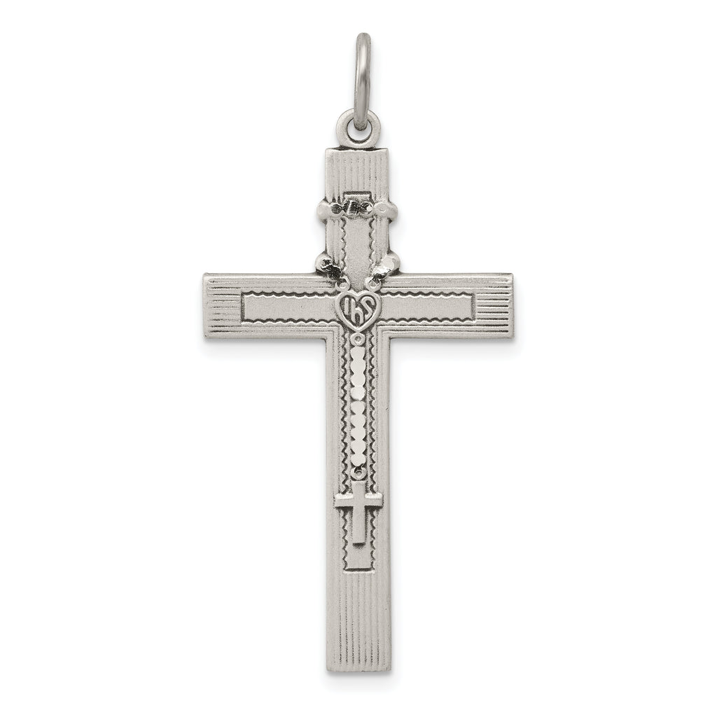 Sterling Silver Antiqued Rosary Cross Pendant
