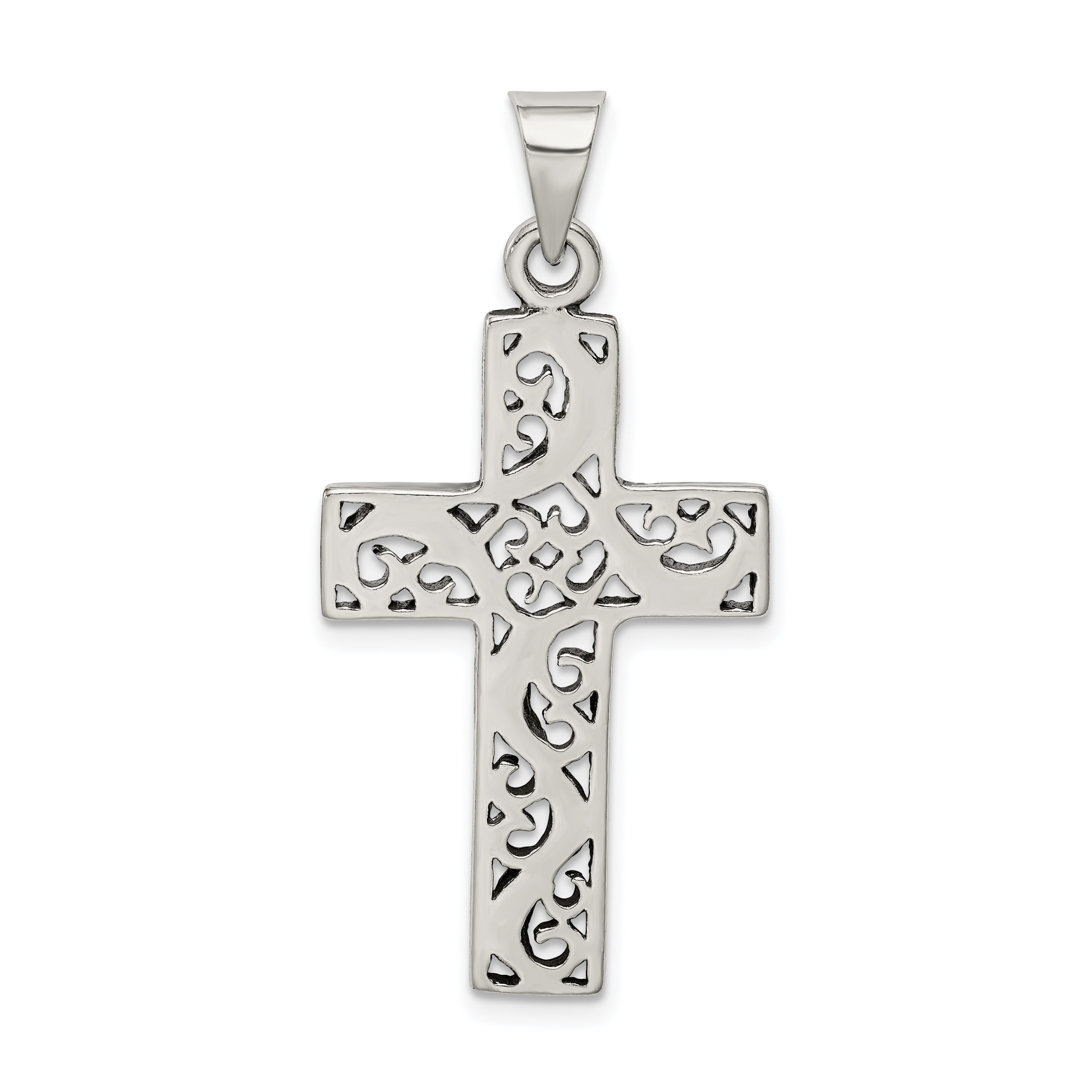 Sterling Silver Antiqued Scroll Cross Pendant