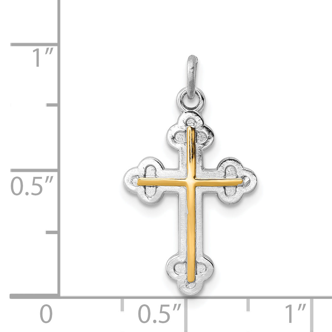 Sophia Jewelers 925 Sterling Silver Gold-Plated Cross Pendant with Rhodium Finish