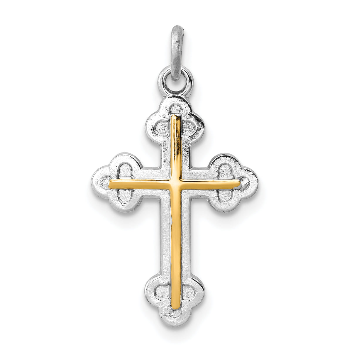 Sterling Silver Rhodium-plated & 18k Gold-plated Cross Charm