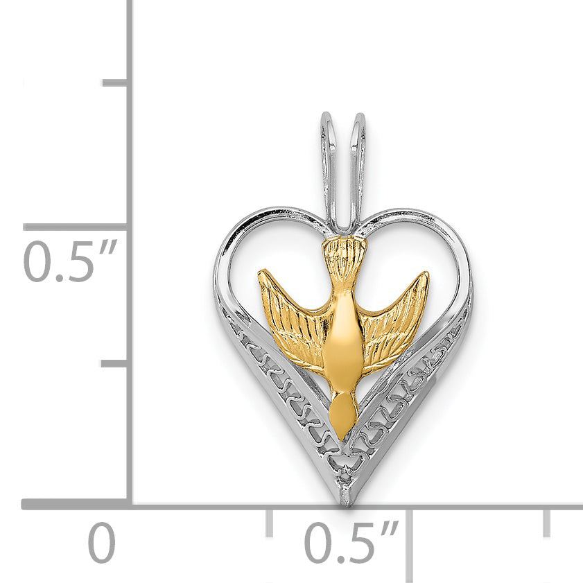 Sterling Silver Rhodium-plated & 18k Gold-plated Dove Heart Pendant