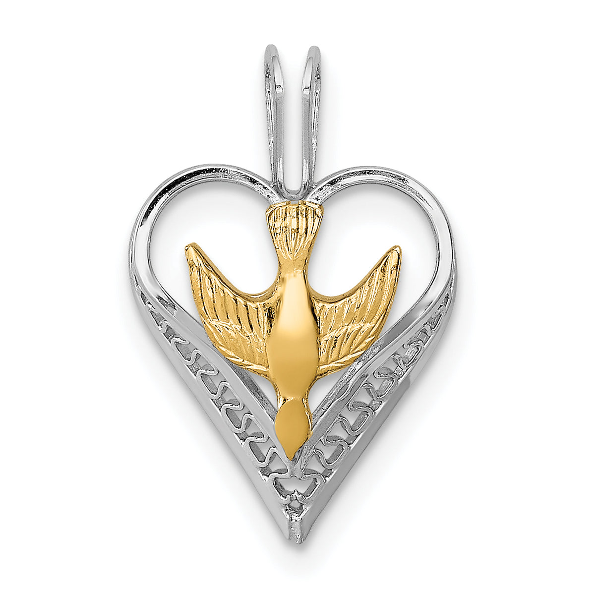 Sterling Silver Rhodium-plated & 18k Gold-plated Dove Heart Pendant